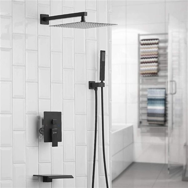 BWE 3-Spray Patterns With 2.5 GPM 12 in. Showerhead Wall Mounted Dual Shower Heads With Valve in Black