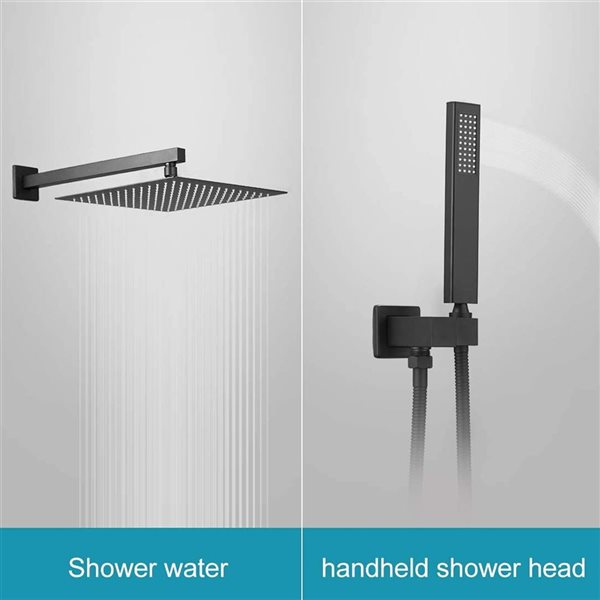 BWE 3-Spray Patterns With 2.5 GPM 12 in. Showerhead Wall Mounted Dual Shower Heads With Valve in Black