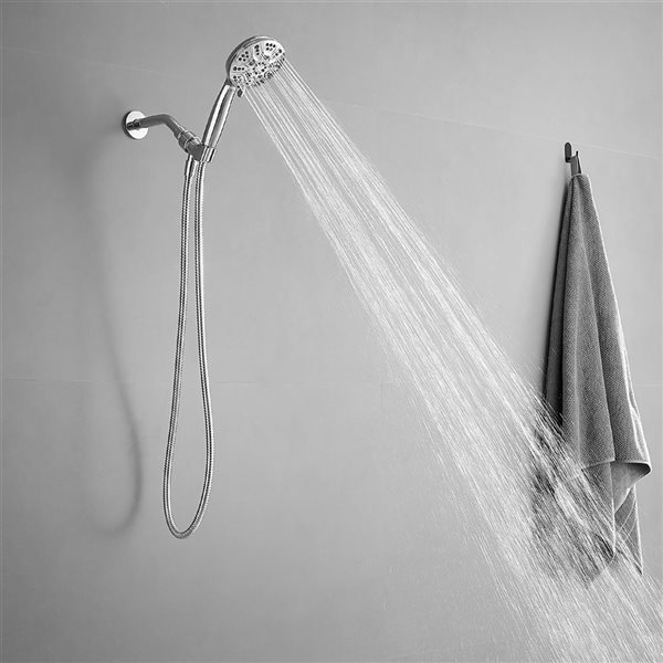 BWE 6-Spray 4.3 in. Wall Mount Handheld Shower Head with Extra Long Stainless Steel Hose in Chrome