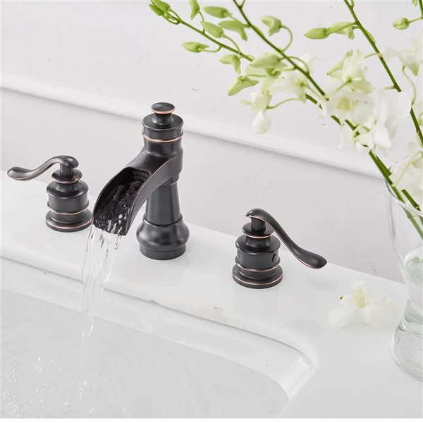 BWE 8 in. Waterfall Widespread 2-Handle Bathroom Faucet With Pop-up Drain Assembly in Oil Rubbed Bronze