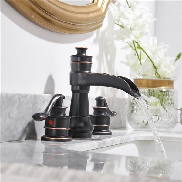 BWE 8 in. Waterfall Widespread 2-Handle Bathroom Faucet With Pop-up Drain Assembly in Oil Rubbed Bronze