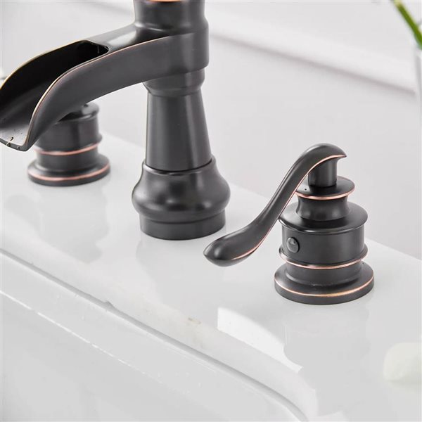 BWE 8 in. Waterfall Widespread 2-Handle Bathroom Faucet With Pop-up Drain Assembly in Oil Rubbed Bronze