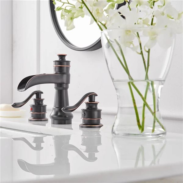 BWE 8 in. Waterfall Widespread 2-Handle Bathroom Faucet With Pop-up Drain Assembly in Oil Rubbed Bronze