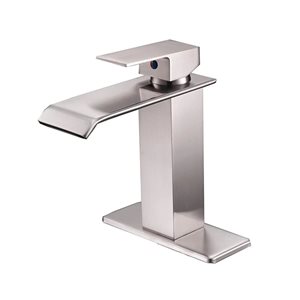 BWE Waterfall Single Hole Single-Handle Bathroom Faucet with Pop-up Drain Assembly in Brushed Nickel