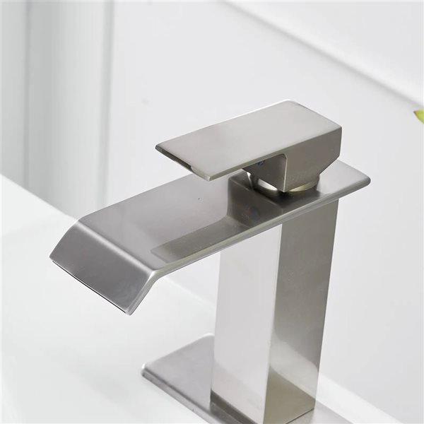 BWE Waterfall Single Hole Single-Handle Bathroom Faucet with Pop-up Drain Assembly in Brushed Nickel