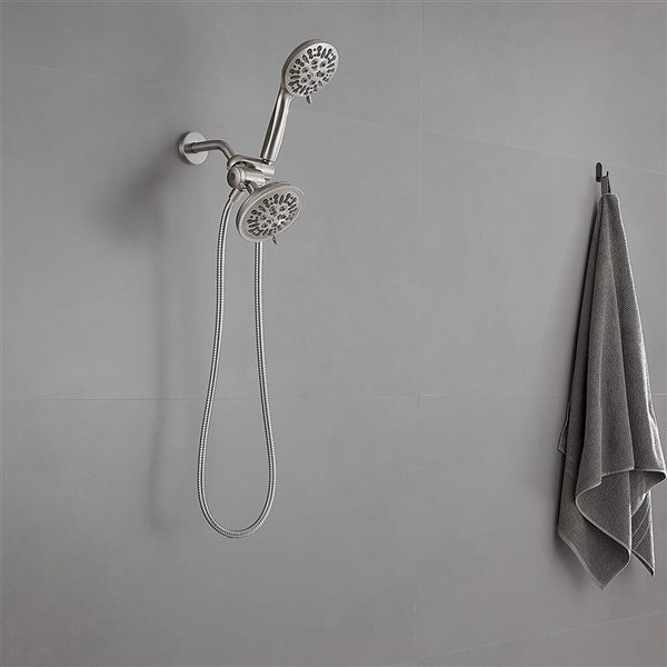 BWE 9-spray 5.5 in. Shower Head and Handheld Shower Head with Stainless Steel Hose in Brushed Nickel