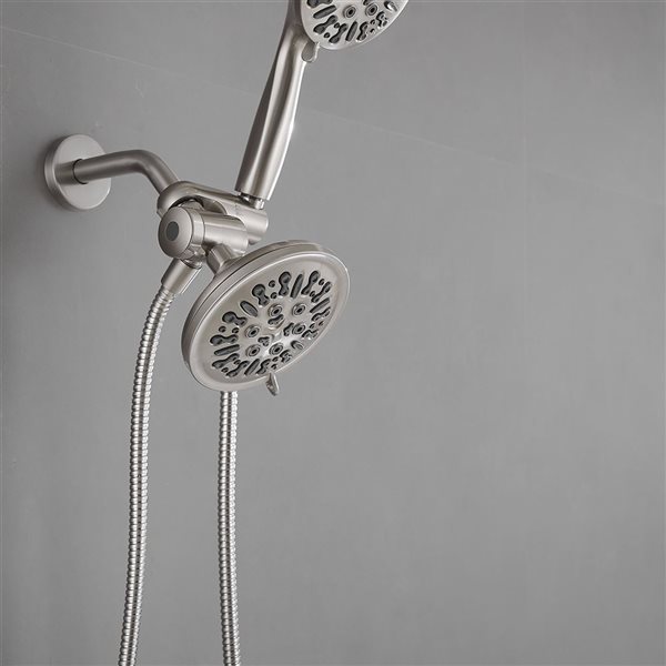 BWE 9-spray 5.5 in. Shower Head and Handheld Shower Head with Stainless Steel Hose in Brushed Nickel