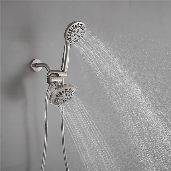 BWE 9-spray 5.5 in. Shower Head and Handheld Shower Head with Stainless Steel Hose in Brushed Nickel