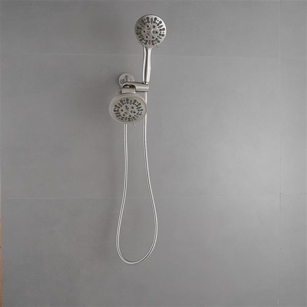 BWE 9-spray 5.5 in. Shower Head and Handheld Shower Head with Stainless Steel Hose in Brushed Nickel