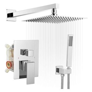 BWE 2-Handle 2-Spray 12 inch Square High Pressure Shower Faucet in Polished Chrome (Valve Included)