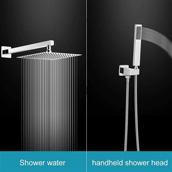 BWE 2-Handle 2-Spray 12 inch Square High Pressure Shower Faucet in Polished Chrome (Valve Included)