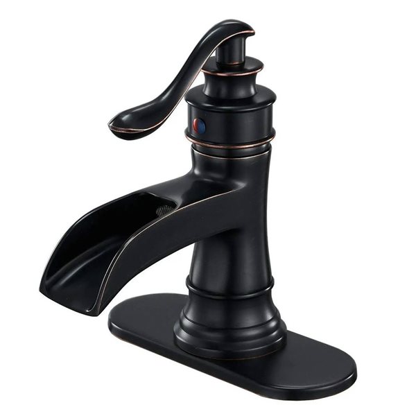 BWE Waterfall Single Hole Single-Handle Low-Arc Bathroom Faucet with Drain Assembly in Oil Rubbed Bronze