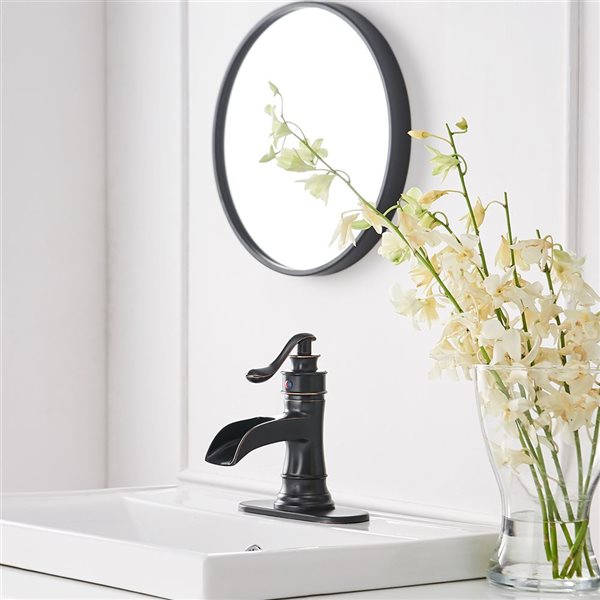 BWE Waterfall Single Hole Single-Handle Low-Arc Bathroom Faucet with Drain Assembly in Oil Rubbed Bronze