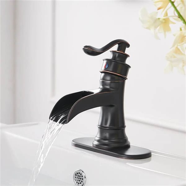 BWE Waterfall Single Hole Single-Handle Low-Arc Bathroom Faucet with Drain Assembly in Oil Rubbed Bronze