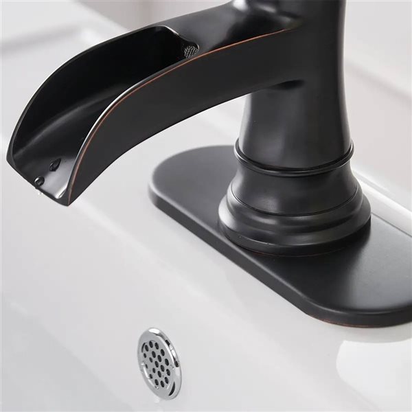 BWE Waterfall Single Hole Single-Handle Low-Arc Bathroom Faucet with Drain Assembly in Oil Rubbed Bronze