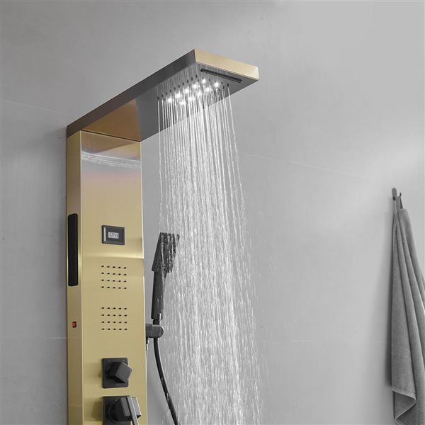 BWE 4-Jet Rainfall Shower Panel System with   Shower Head  Shower Wand With LED light in Black Gold