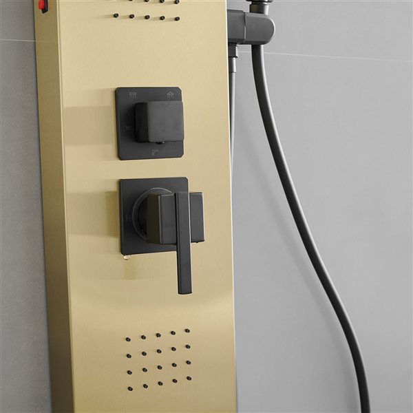 BWE 4-Jet Rainfall Shower Panel System with   Shower Head  Shower Wand With LED light in Black Gold