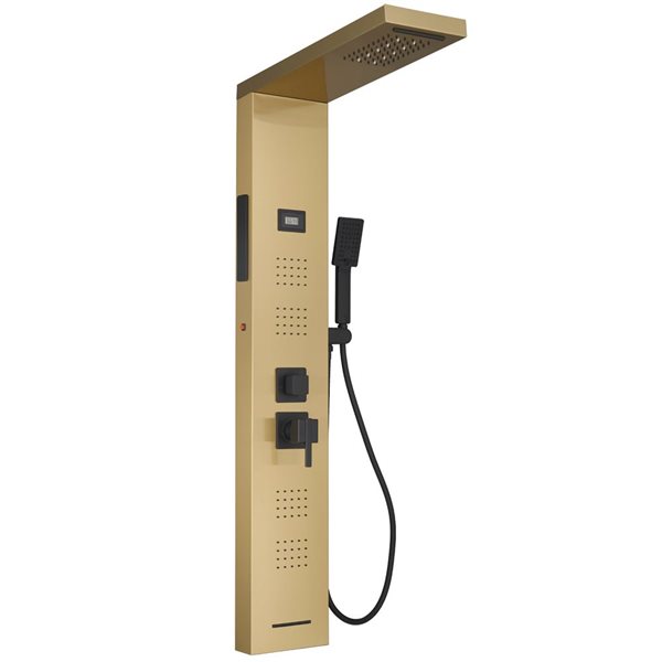 BWE 4-Jet Rainfall Shower Panel System with   Shower Head  Shower Wand With LED light in Black Gold