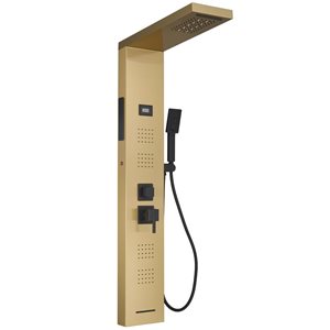 BWE 4-Jet Rainfall Shower Panel System with   Shower Head  Shower Wand With LED light in Black Gold