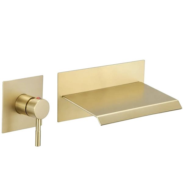 BWE Widespread Waterfall Single Handle Wall Mounted Bathroom Faucet in Brushed Gold