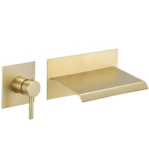 BWE Widespread Waterfall Single Handle Wall Mounted Bathroom Faucet in Brushed Gold