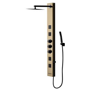 BWE 4-Jet Rainfall Shower Panel System with Rainfall Waterfall Shower Head and Shower Wand in Black gold