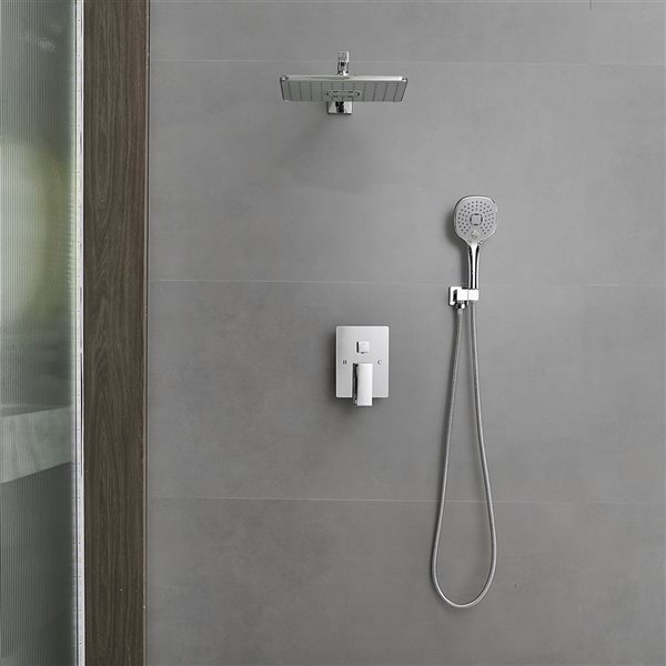 BWE Single Handle 2-Spray 11.53 in. Wall Mount Rectangle Shower Head with Hand Shower Faucet in Chrome