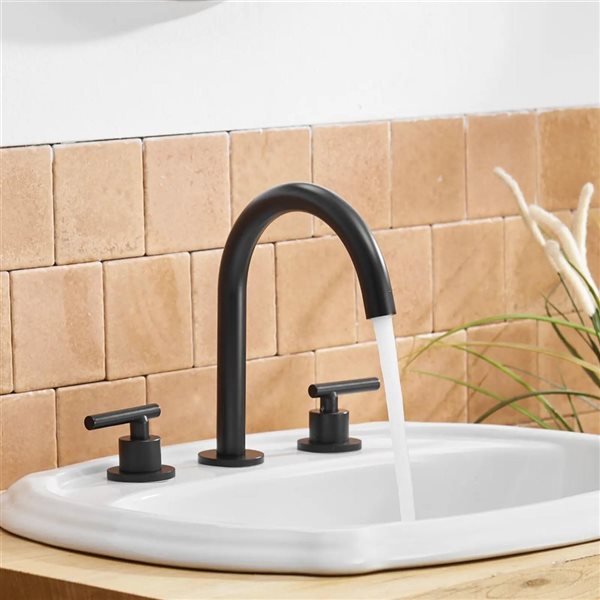 BWE 8 in. Widespread Double Handle Bathroom Faucet With Pop-up Drain Assembly in Matte Black