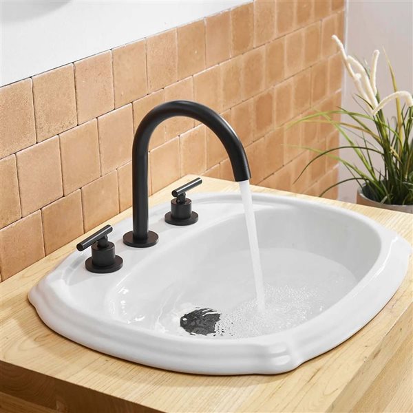 BWE 8 in. Widespread Double Handle Bathroom Faucet With Pop-up Drain Assembly in Matte Black
