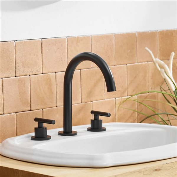 BWE 8 in. Widespread Double Handle Bathroom Faucet With Pop-up Drain Assembly in Matte Black