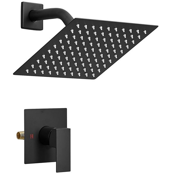 BWE Modern Single-Handle 1-Spray Square Shower Faucet Set with 10 in. Rainfall Shower Head in Black