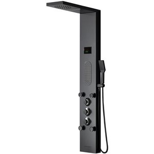 BWE 5-Jet Rainfall Shower Panel System with Rainfall Shower Head and Shower Wand With LED light in Black