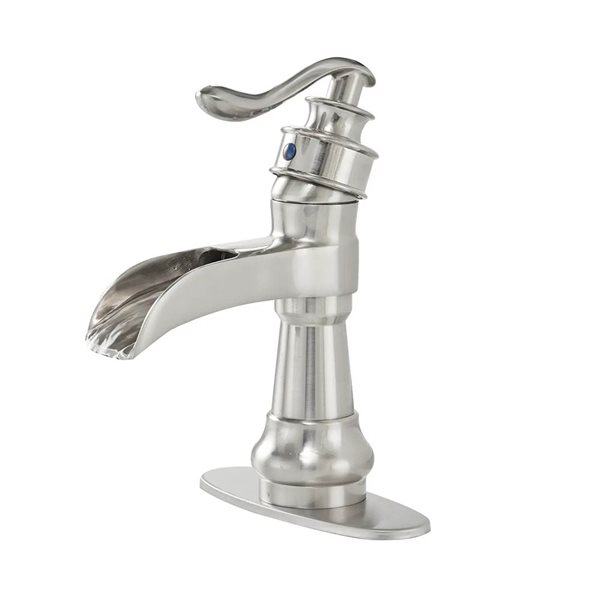 BWE Waterfall Single Hole Single-Handle Low-Arc Bathroom Faucet with Drain Assembly in Brushed Nickel