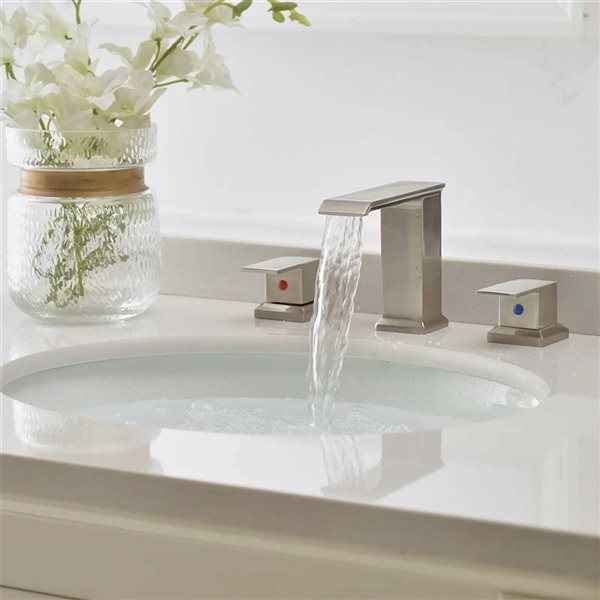 BWE 8 in. Waterfall Widespread 2-Handle Bathroom Faucet With Metal Drain in Brushed Nickel