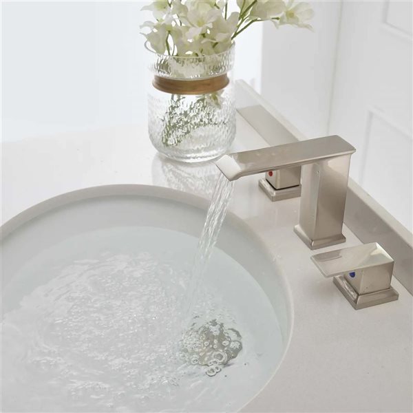 BWE 8 in. Waterfall Widespread 2-Handle Bathroom Faucet With Metal Drain in Brushed Nickel