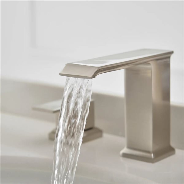 BWE 8 in. Waterfall Widespread 2-Handle Bathroom Faucet With Metal Drain in Brushed Nickel