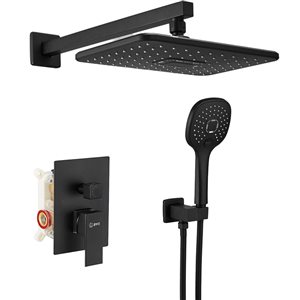 BWE Single-Handle 2-Spray of Rain Shower System Shower Faucet and Handheld Shower Kit in Matte Black