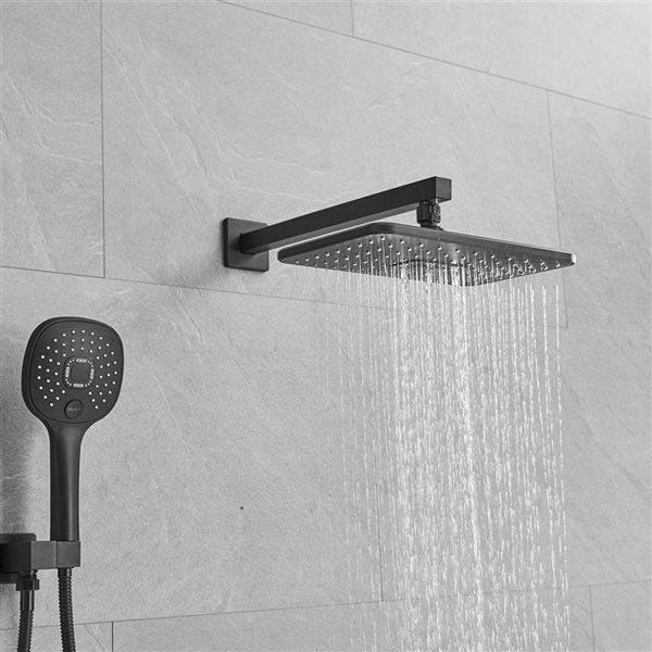 BWE Single-Handle 2-Spray of Rain Shower System Shower Faucet and Handheld Shower Kit in Matte Black