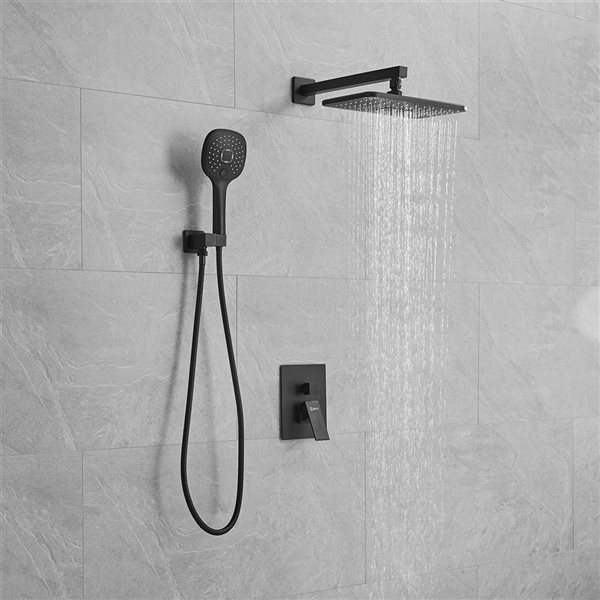 BWE Single-Handle 2-Spray of Rain Shower System Shower Faucet and Handheld Shower Kit in Matte Black