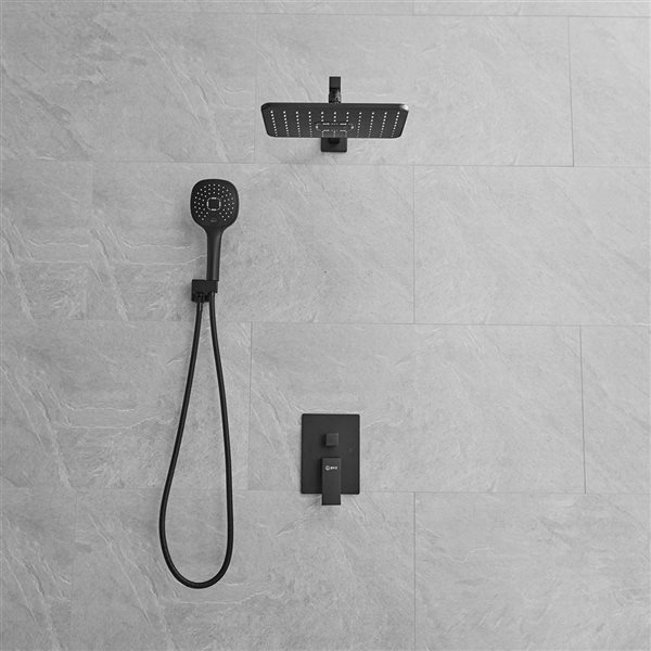 BWE Single-Handle 2-Spray of Rain Shower System Shower Faucet and Handheld Shower Kit in Matte Black