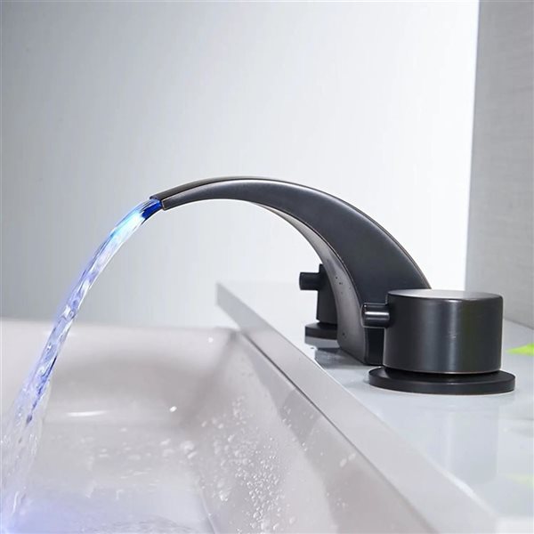 BWE 8 in. Widespread 2-Handle Bathroom Faucet With Led Light And Pop Up Drain in Oil Rubbed Bronze