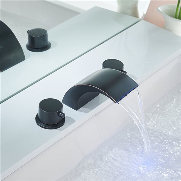 BWE 8 in. Widespread 2-Handle Bathroom Faucet With Led Light And Pop Up Drain in Oil Rubbed Bronze