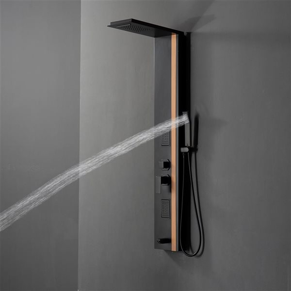 BWE 2-Jet Shower Panel System with Rainfall Waterfall Shower Head and Shower Wand in Black Bamboo