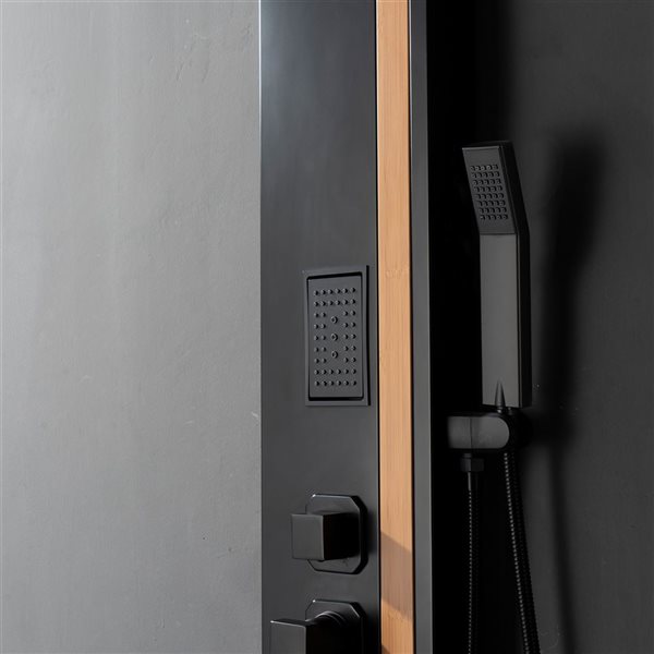 BWE 2-Jet Shower Panel System with Rainfall Waterfall Shower Head and Shower Wand in Black Bamboo