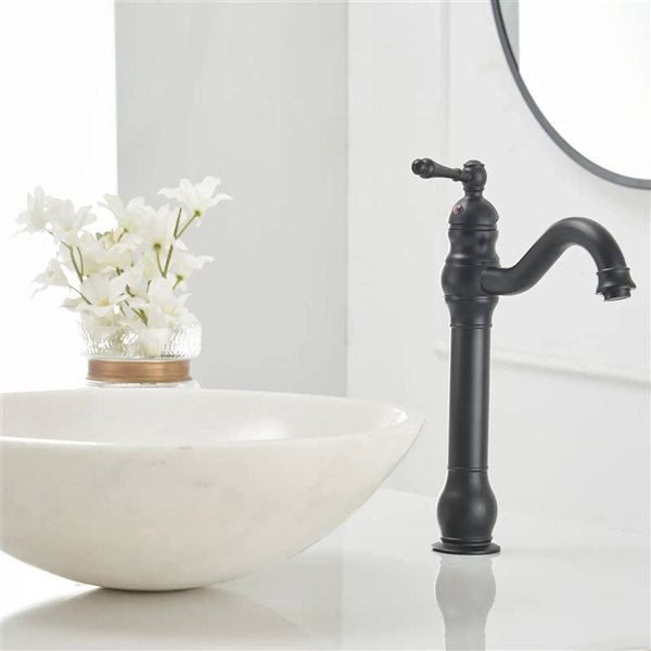 BWE Single Hole Single Handle Bathroom Vessel Sink Faucet with Pop-up Drain Assembly in Matte Black