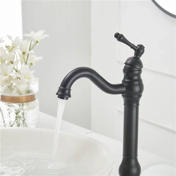 BWE Single Hole Single Handle Bathroom Vessel Sink Faucet with Pop-up Drain Assembly in Matte Black