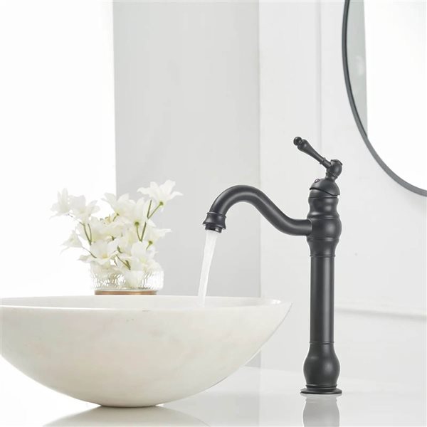 BWE Single Hole Single Handle Bathroom Vessel Sink Faucet with Pop-up Drain Assembly in Matte Black