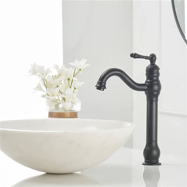 BWE Single Hole Single Handle Bathroom Vessel Sink Faucet with Pop-up Drain Assembly in Matte Black