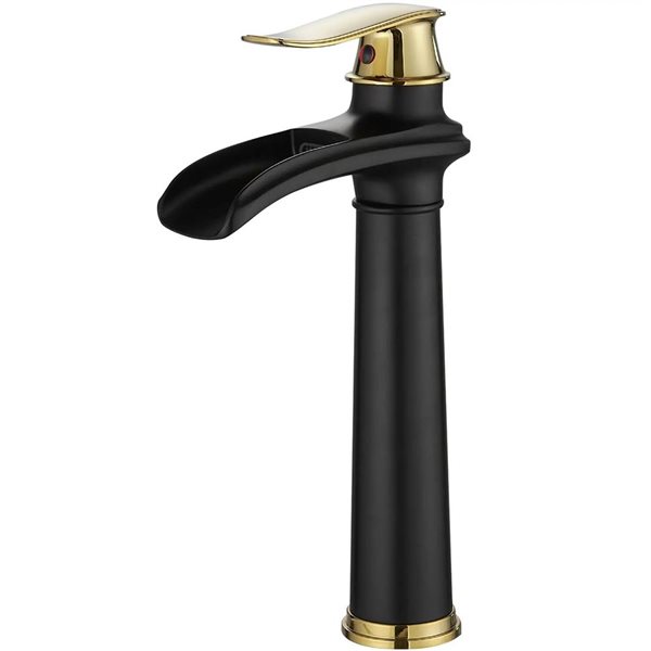 BWE Single Hole Single Handle Bathroom Vessel Sink Faucet With Drain Assembly in Matte Black & Gold