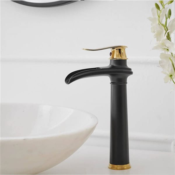 BWE Single Hole Single Handle Bathroom Vessel Sink Faucet With Drain Assembly in Matte Black & Gold